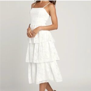 NWT Lulus Grace and Beauty White Burnout Floral Print Tiered Dress